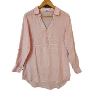 Sigrid Olsen Linen Empire Tunic Top Womens S Pink V Neck Lagenlook Artsy